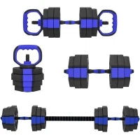 Set di pesi 4 in 1 regolabili da 25 kg con funzione di manubri, kettlebell e bilanciere, Blu