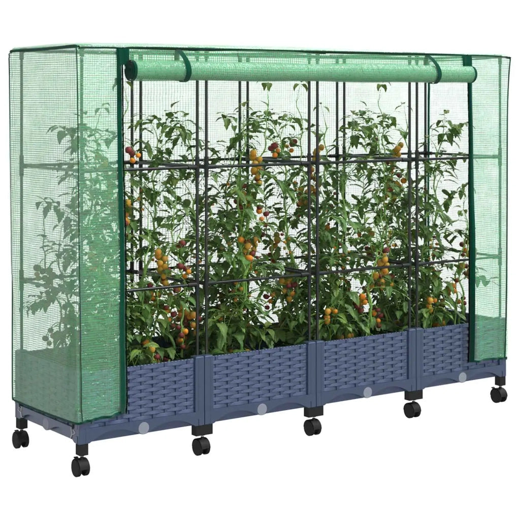 Vaso da Giardino con Copertura per Serra e Ruote 4 pz PP 3423140