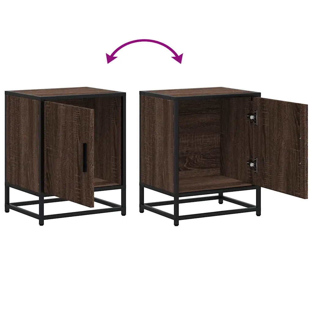 Comodini Rovere Marrone 2 pz Legno Multistrato e Metallo