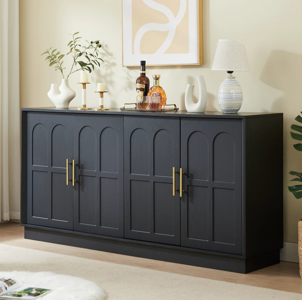 Madia contenitore 169 cm con ante curve e ripiani regolabili in MDF nero