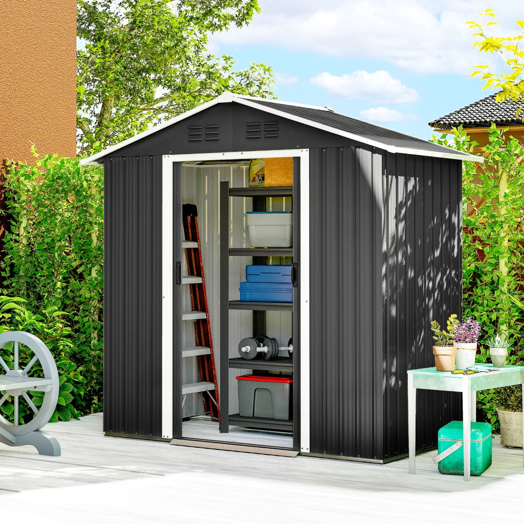 Casetta Box da Giardino 194x107x191 cm Capanno Porta Attrezzi in Acciaio Grigio