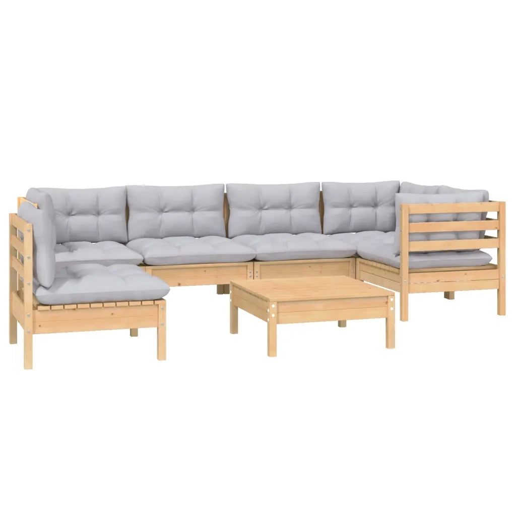 Set Divani da Giardino 7 pz con Cuscini Grigi Massello di Pino cod mxl 42124