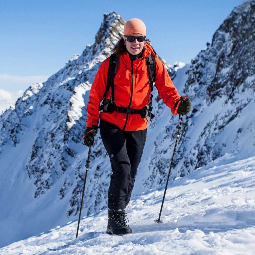 Bastoncini da trekking tri-fold leggeri per uomo e donna con blocco a scatto, Bastoncini da trekking pieghevoli Rosso-Campeggio e Trekking