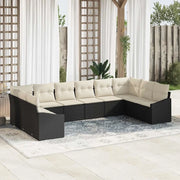 Set Divano da Giardino 10 pcs Nero e Crema polyrattan