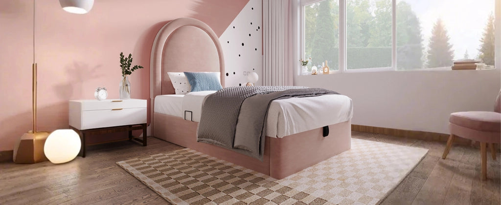 DESMIU Letto Contenitore Singolo con Vano Idraulico 90 × 190 cm senza Materasso in Velluto Rosa
