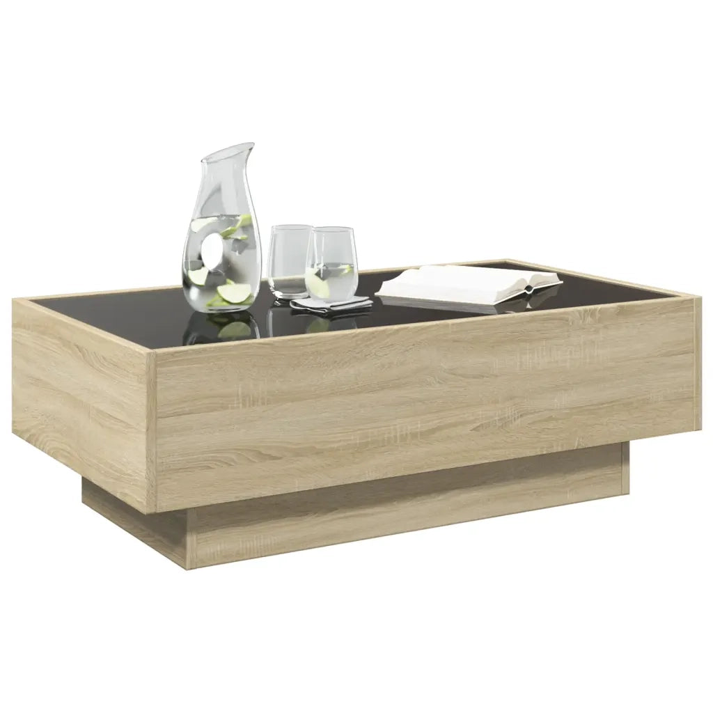 Tavolino Salotto con LED-Tavolino da soggiorno-Tavolo Rovere Sonoma 90x50x30 cm Multistrato