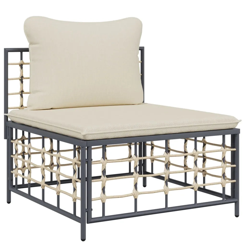 Divano Centrale da Giardino con Cuscini in Polyrattan Beige 364131