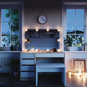 Tavolo da toeletta Sherry, Bianco/Sonoma, 120 cm con illuminazione a LED e panca, adatto per l'uso quotidiano con seduta stabile