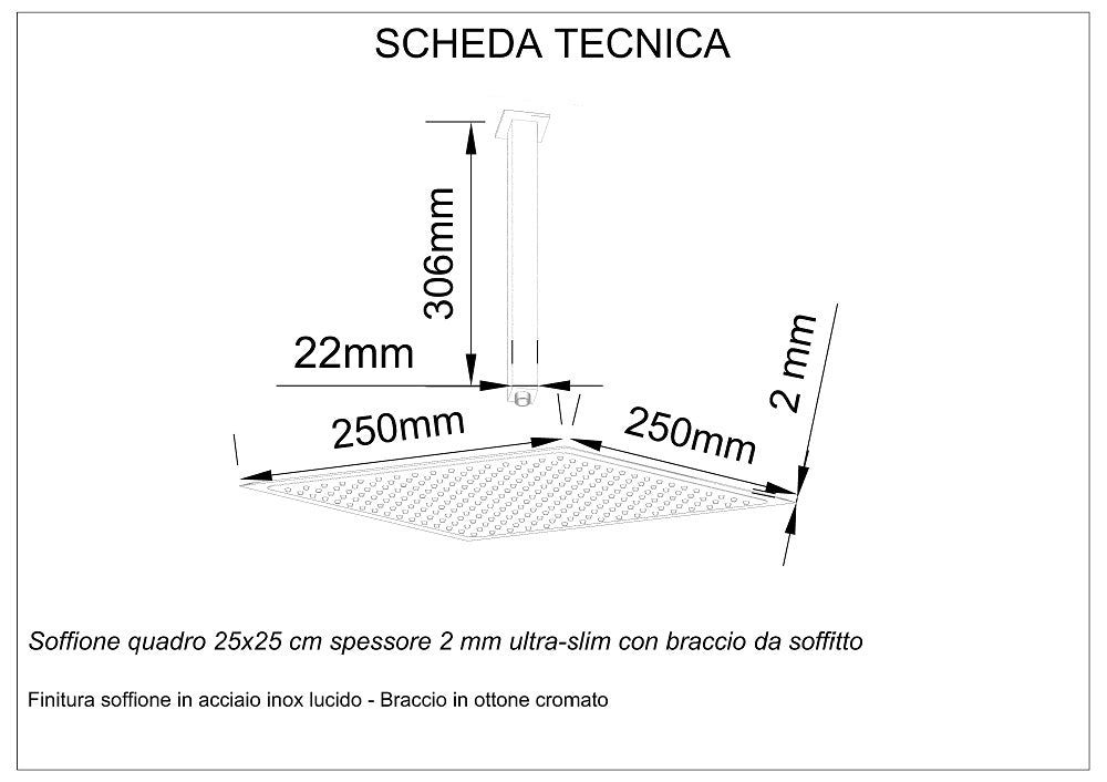 Kit doccia a 2 vie, miscelatore soffione a tetto, doccetta Sicena Never