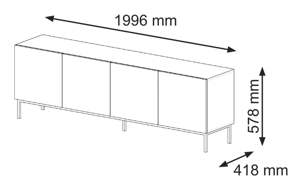 MOBILE RAVENNA C DIAMOND MDF HG PORTA TV 4D 200 BIANCO OPACO LUCIDO TELAIO NERO