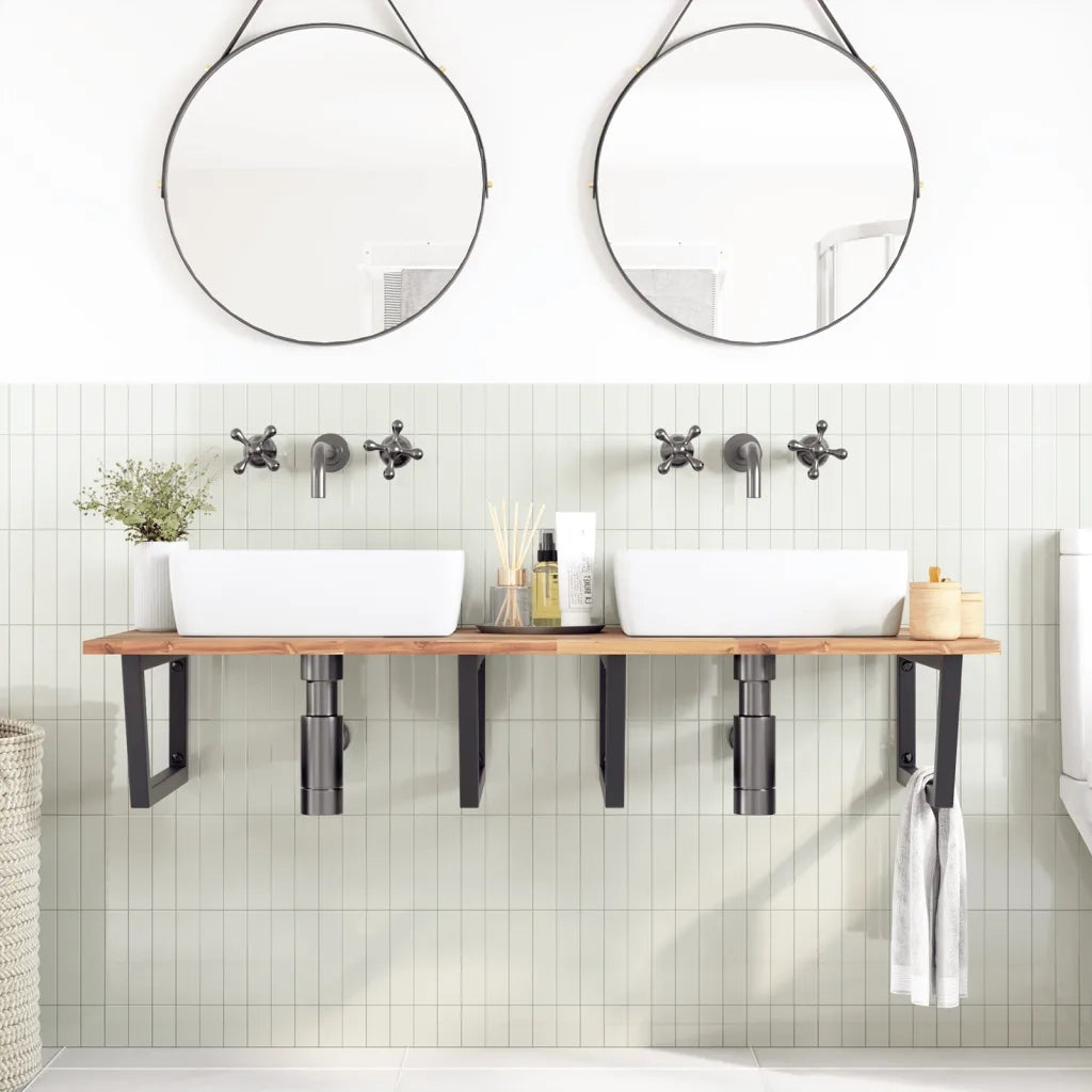 vidaXL Ripiano a Parete per Lavabo in Acciaio e Massello di Acacia