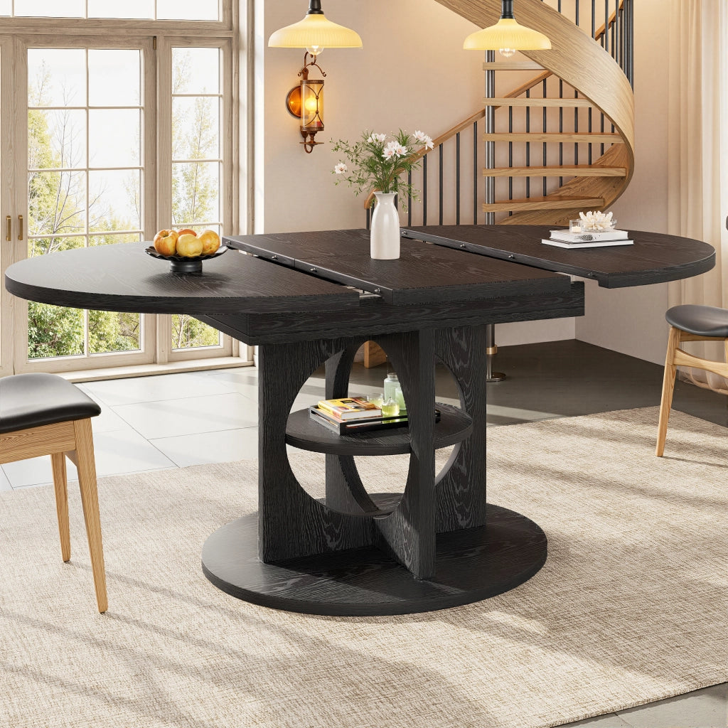 TAVOLO Allungabile 110-150 cm MDF Nero con ripiano integrato
