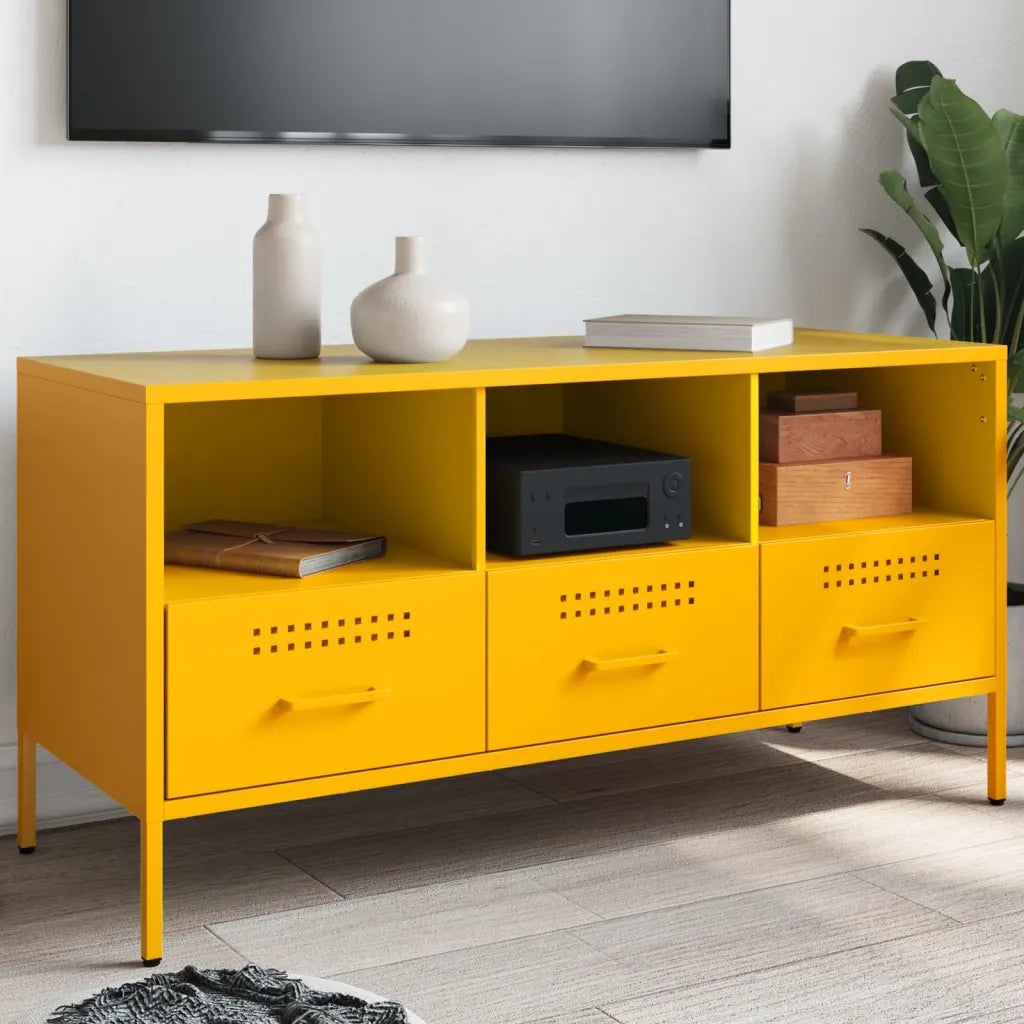 Mobile TV-Credenza TV-Console TV Giallo Senape 100,5x39x50,5 cm in Acciaio
