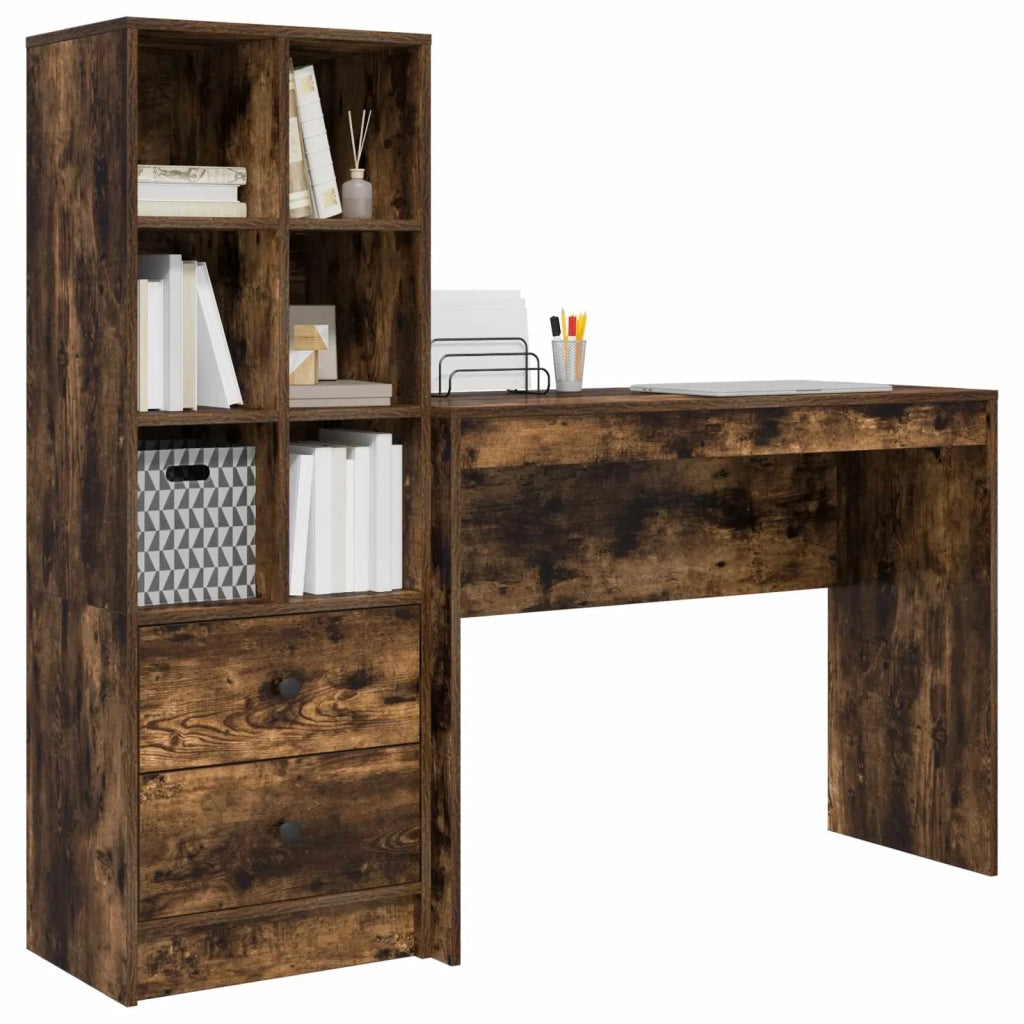 Scrivania con cassetto con lo scaffale 2 pcs Rovere fumé 3337333
