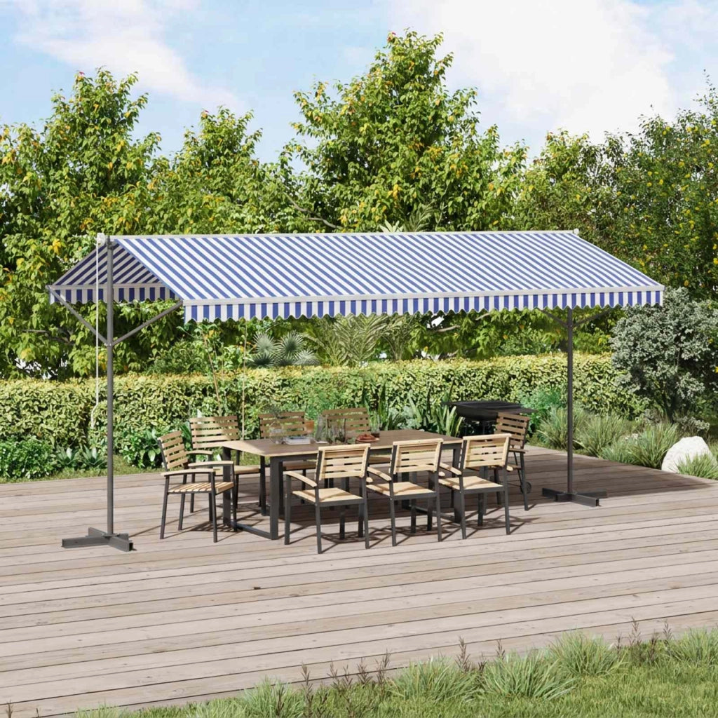Tenda da Sole Blu e Bianca 500x300 cm in Tessuto e Acciaio 368933