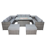 Set Giardino Rattan 11 Posti Grigio Divani Sgabelli Tavolo Firepit