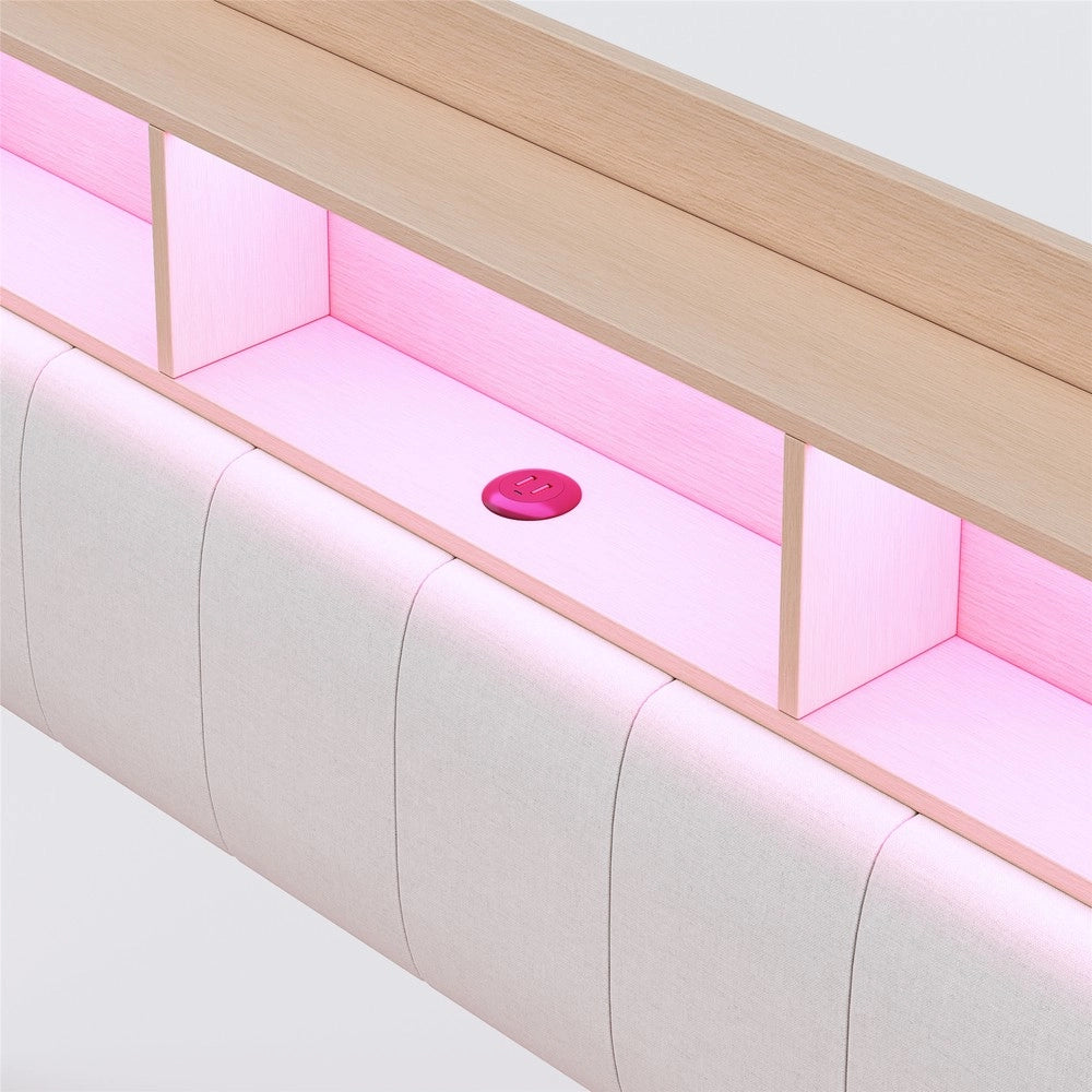 Letto Contenitore Imbottito con LED 160x200 ¨C Xylo ¨C Beige, Tessuto, USB