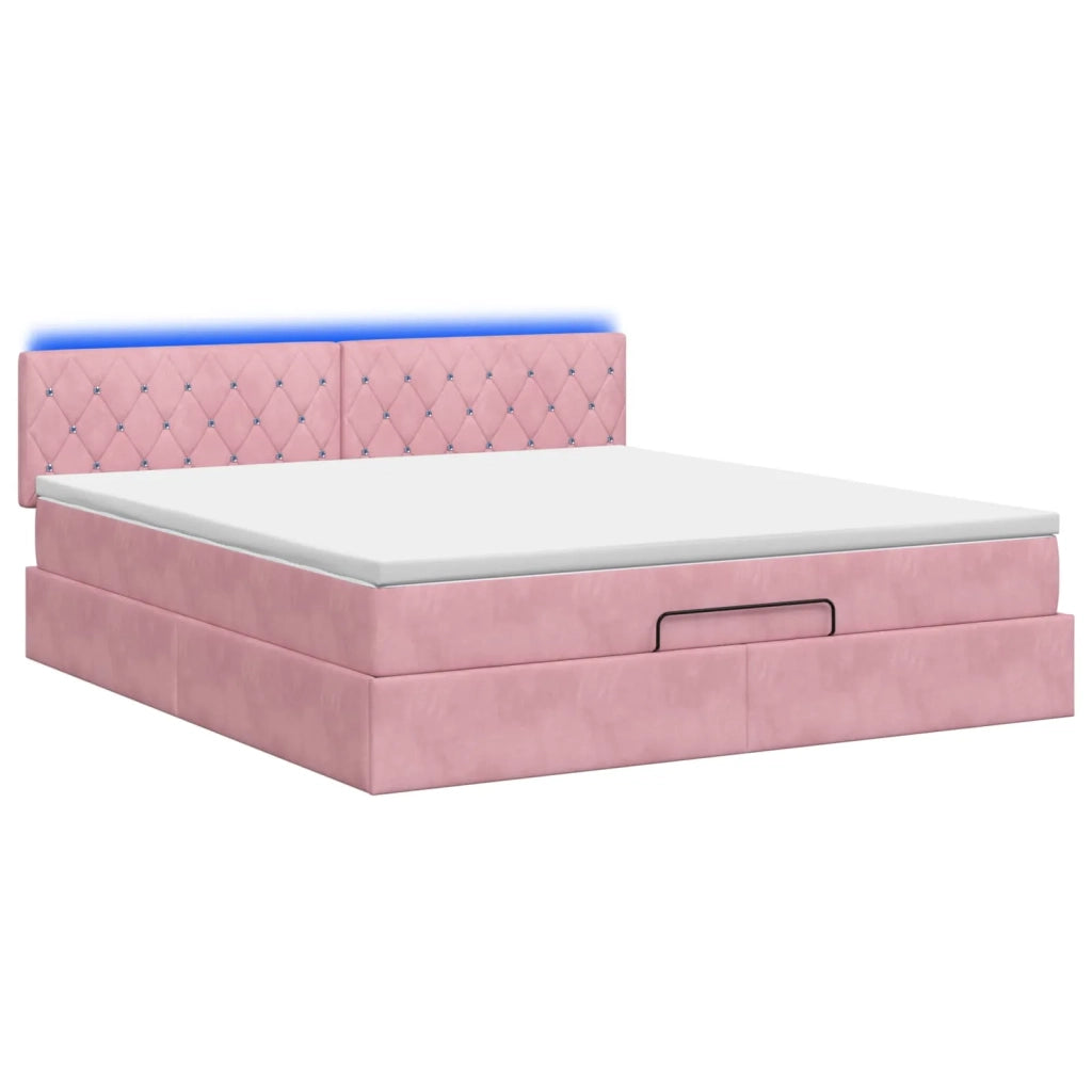 Letto Ottomano con Materasso e LED Rosa 180 x 200 cm Velluto 3457088