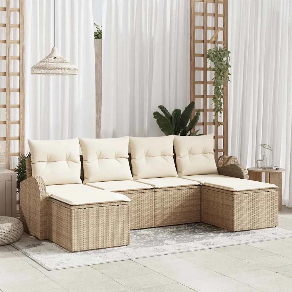 Set Divano da Giardino 6 pcs Beige Rattan in Polipropilene