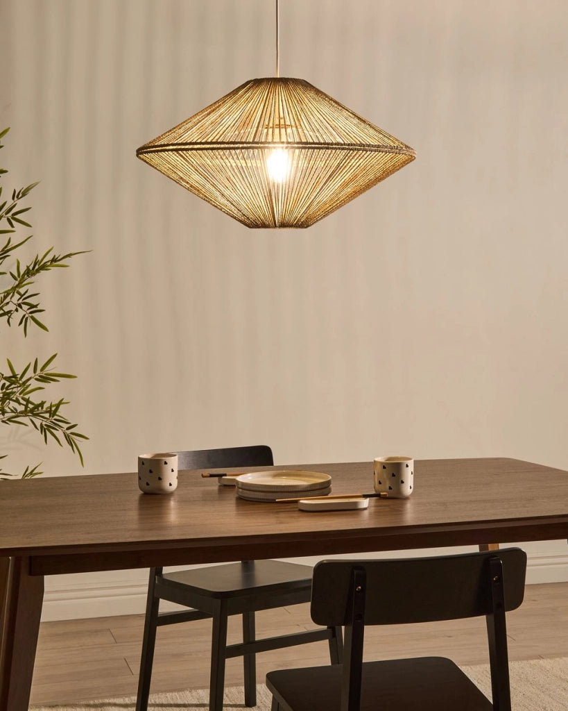 Lampada a sospensione in corda di carta Lampada da soffitto naturale Sala da pranzo Soggiorno Lampada in stile boho con paralume intrecciato