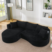 Divano 3 Posti con Chaise Longue Sinistra ¨C MINIMAL ¨C Tessuto a Coste, Nero, con Cuscini e Portabicchieri