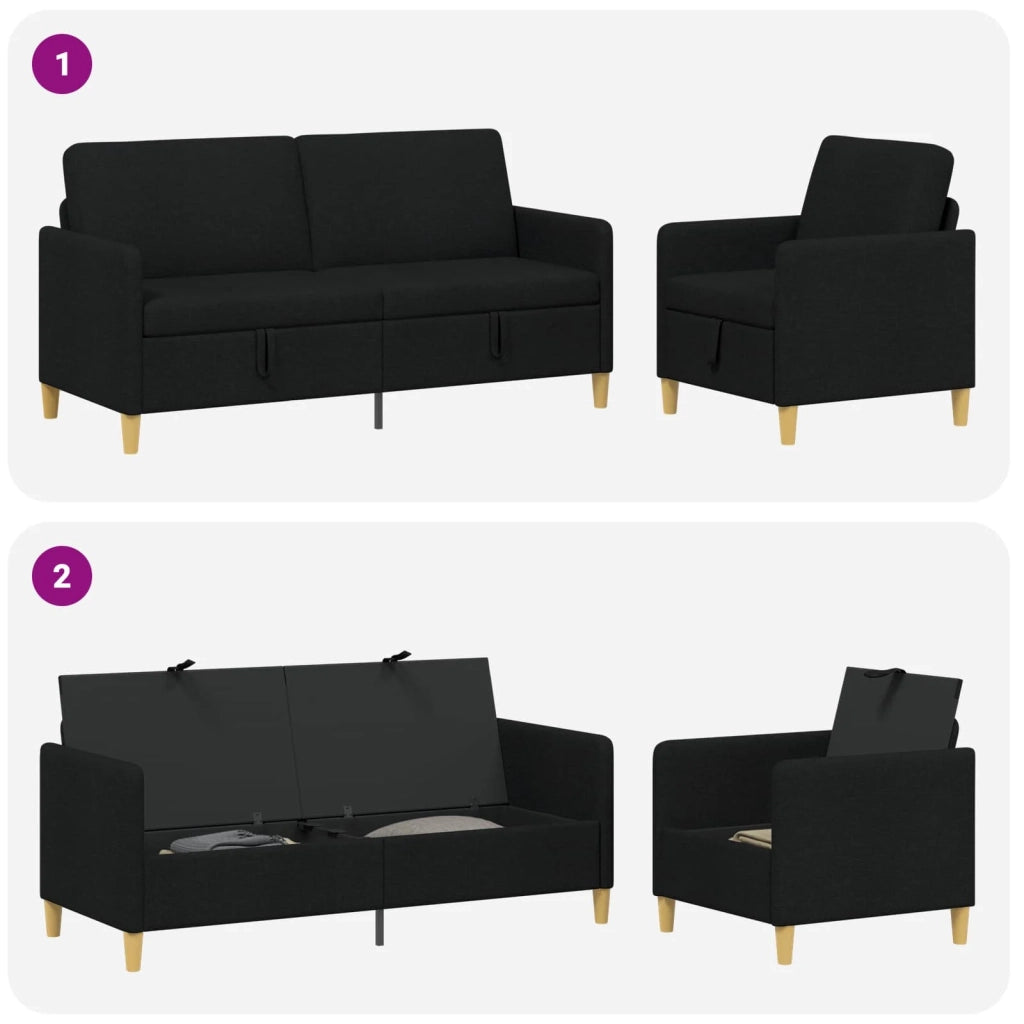 Set di Divani con Storage 2 pcs Nero Poliestere 3429206