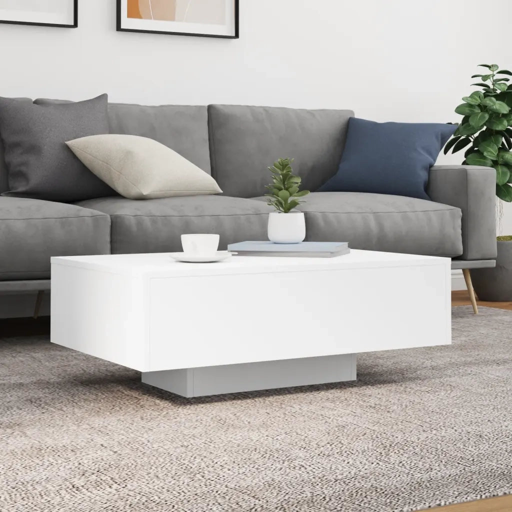 Tavolino da Soggiorno con Luci LED Bianco 85x55x31 cm 836609