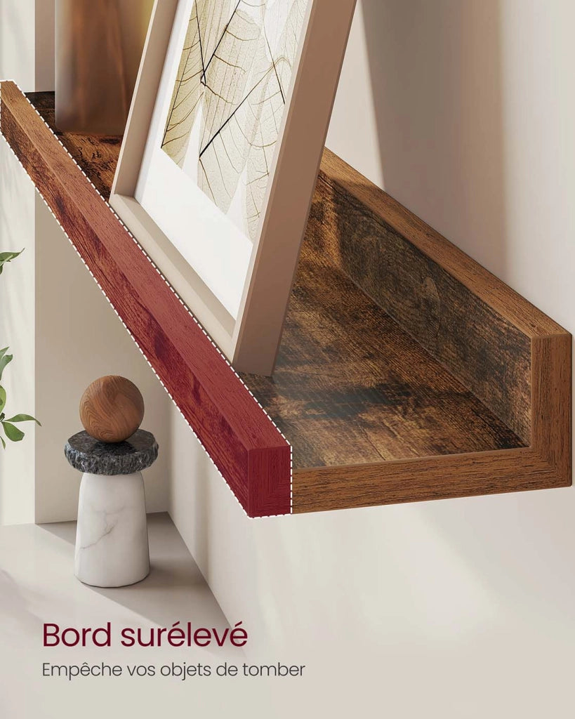 Mensole da parete set di 3 mensole sospese mensole sospese lunghe 38 cm con bordi alti per cornici decorazioni spezie per cucina soggiorno marrone rustico 12_0007858