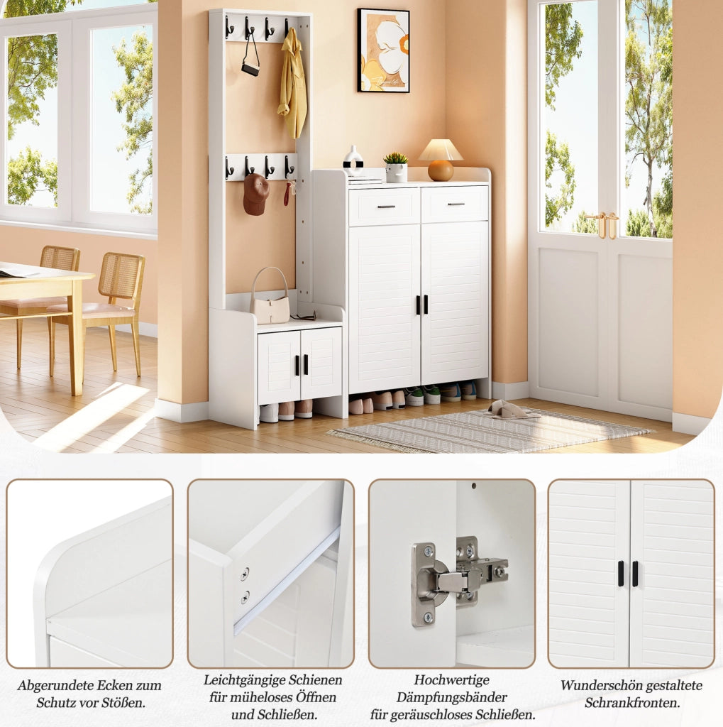 Mobile ingresso con appendiabiti e scarpiera 125x36x165 cm; bianco; in truciolare e MDF