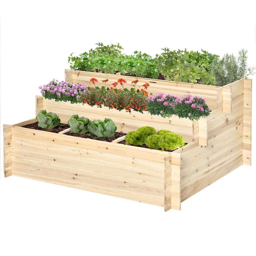 Fioriera 3 livelli per giardino ¨C zephmum ¨C Legno di abete con tessuto