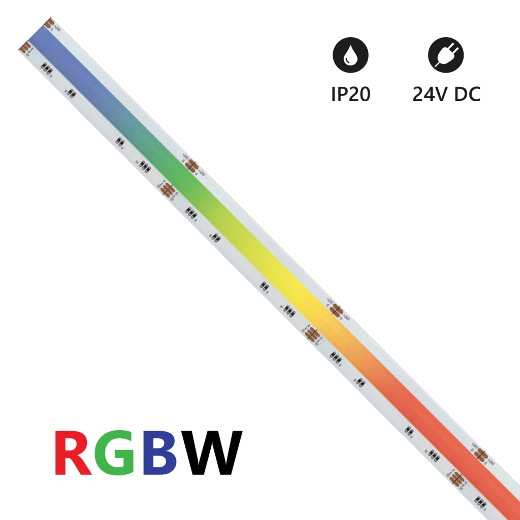 Alcapower Striscia LED COB RGBW 24V 16W/m 896 LED/m IP20 5 metri, elevata resa cromatica CRI 90 e luce bianca naturale 4000K per interni