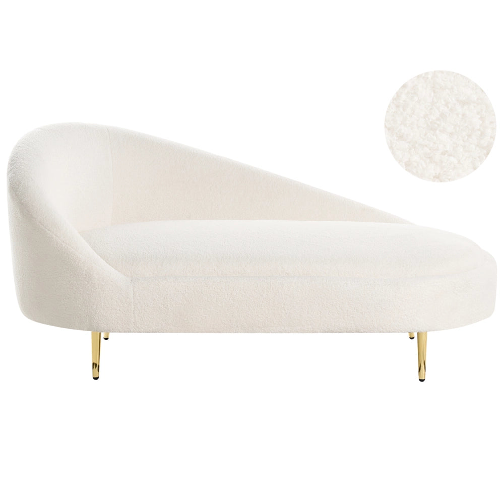 Chaise Lounge Rivestimento in poliestere Boucle bianco sporco Gambe dorate a sinistra Mobili da soggiorno di design moderno