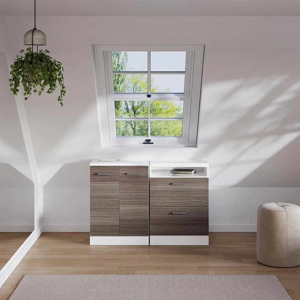 Set di mobili sottotetto Rion, Grigio nobile, 120 cm Set di 2 carcasse armadio profondità 60 cm, adatto per il salvaspazio sotto tetti spioventi