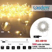 Trade Shop - Catena Luminosa 300 Luci Led Lucciole Luce Calda Cavo Trasparente Ip44 Xc-4810 -
