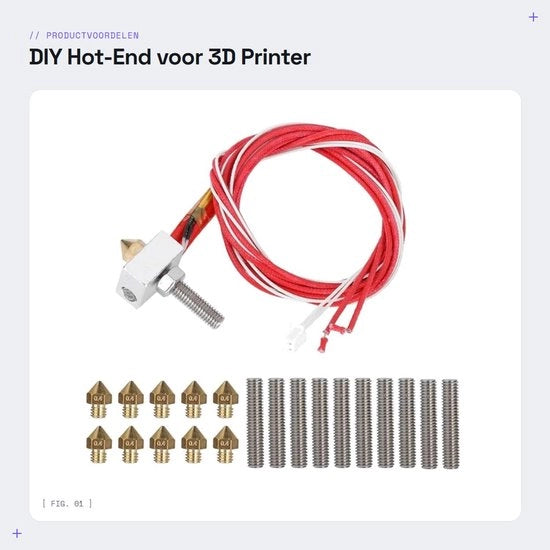 Hot-end 40W a raffreddamento - 10 pezzi di tubo 30mm - 0,4mm di diametro - Hot-end di ricambio - Compatibile con MK8/i3/Anet A8 - Testa di stampante 3D