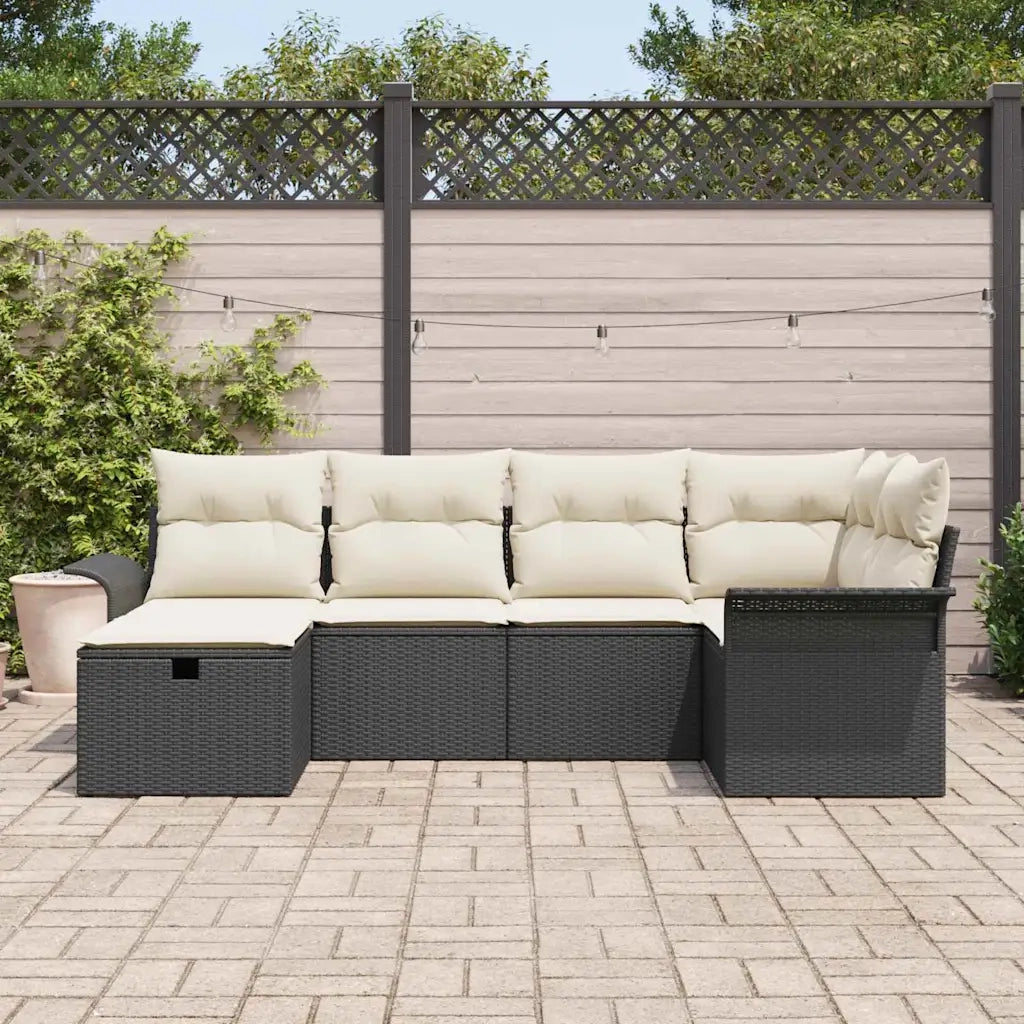 Set Divano da Giardino 6 pcs Nero e Crema polyrattan 3358876