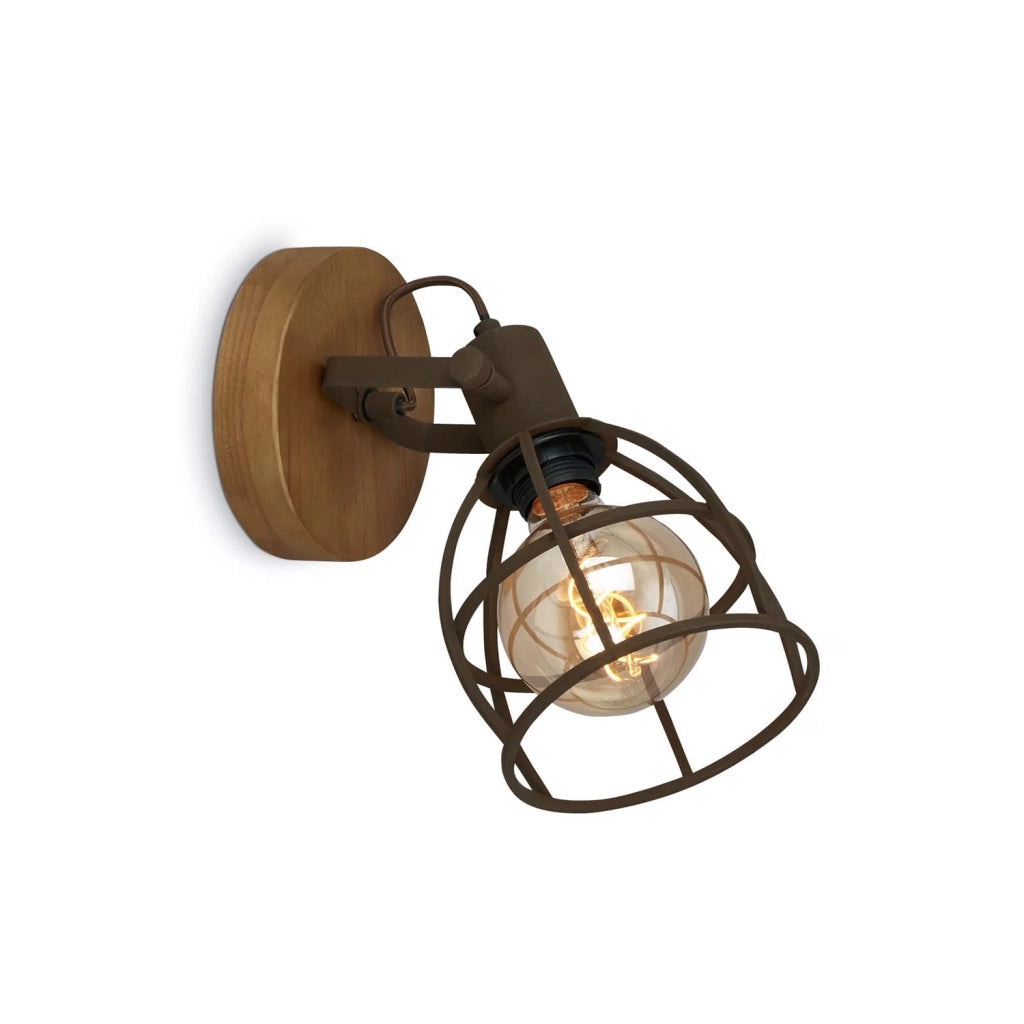 Spot Vintage Korbo Metallo Ruggine Legno 1 Luce E27 Ip20