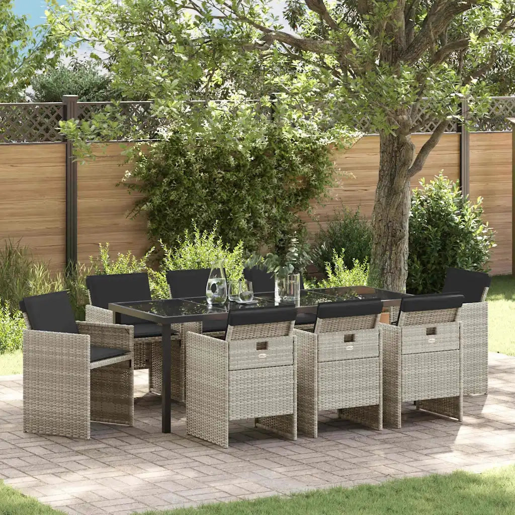 Set da Pranzo per Giardino 9 pcs Grigio chiaro polyrattan 3380612