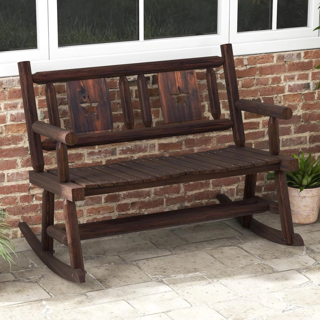 Panca a Dondolo da Giardino, Sedia a Dondolo in Legno con Seduta Ergonomica, Doppia Poltrona a Dondolo in Legno Massiccio per Esterno, Portico, Giardino, 111 x 85 x 89 cm