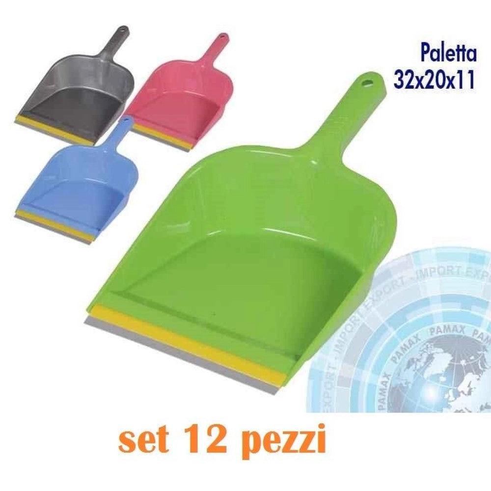 Trade Shop - Set 12 Pezzi Paletta Pala Per Scopa Polvere Plastica Colorate 31x23cm -