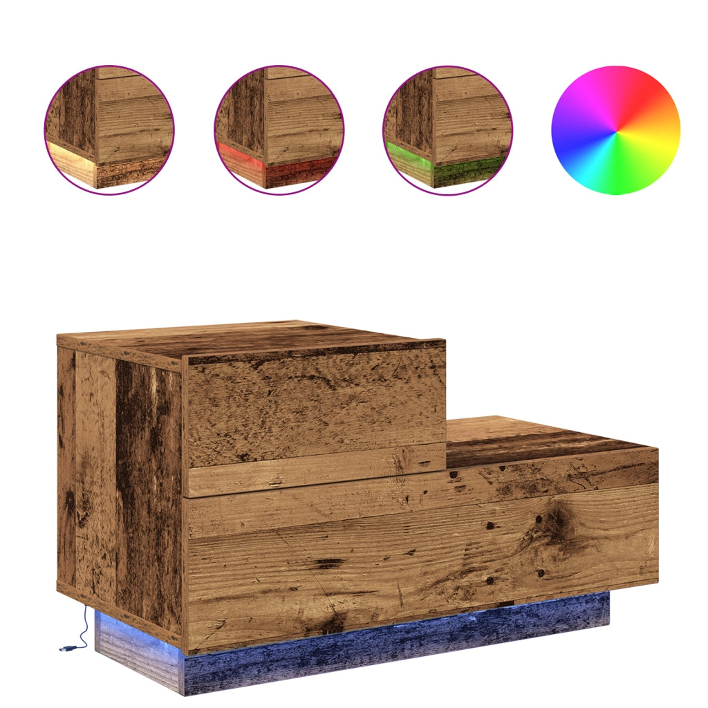 Comodino con Luci LED in Legno Antico 100x36x49 cm