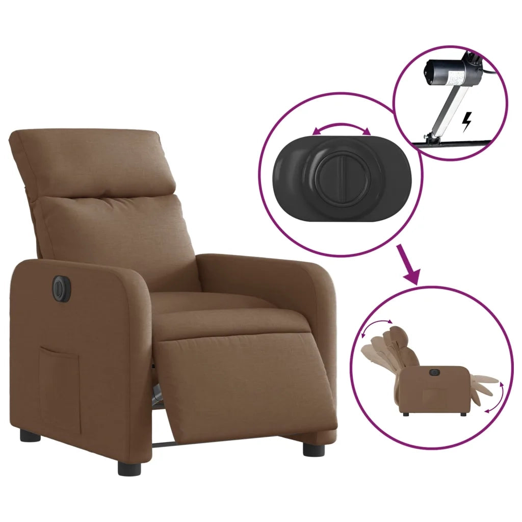 Poltrona | Sedia Relax Elettrica Reclinabile Marrone in Tessuto