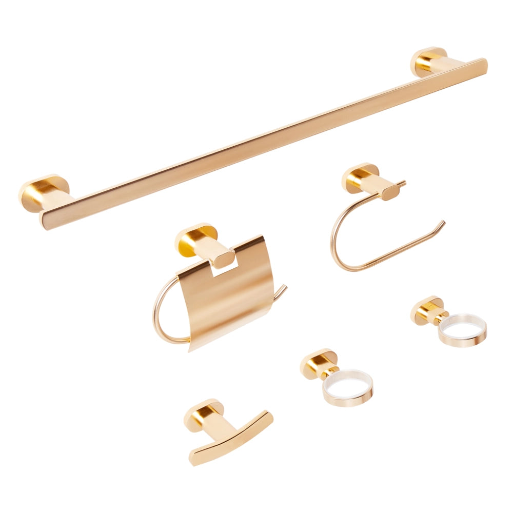 Set di 6 accessori per il bagno in alluminio oro con bicchiere e portasapone inclusi Accessori per il bagno in stile moderno