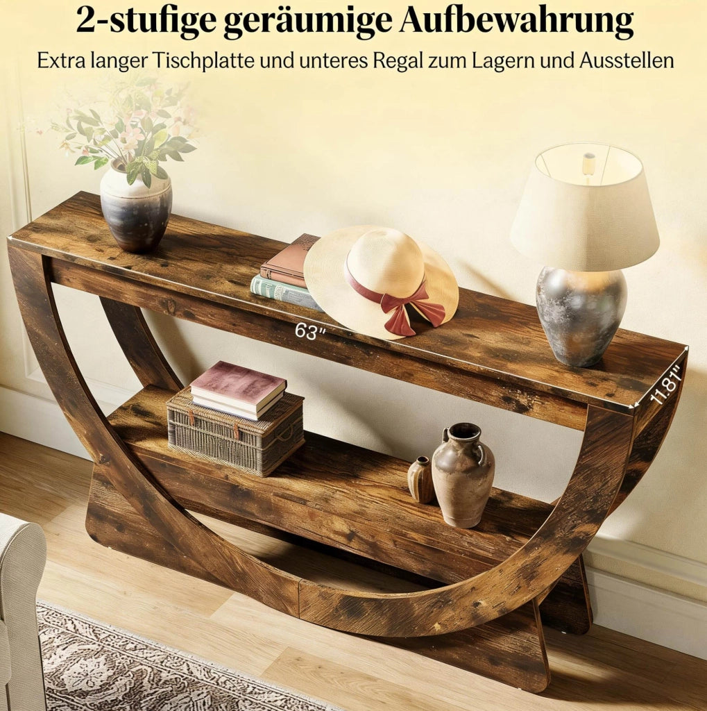 Mobile TV ULEVR 160x30x80,5 cm con 2 ripiani aperti, MDF marrone rustico