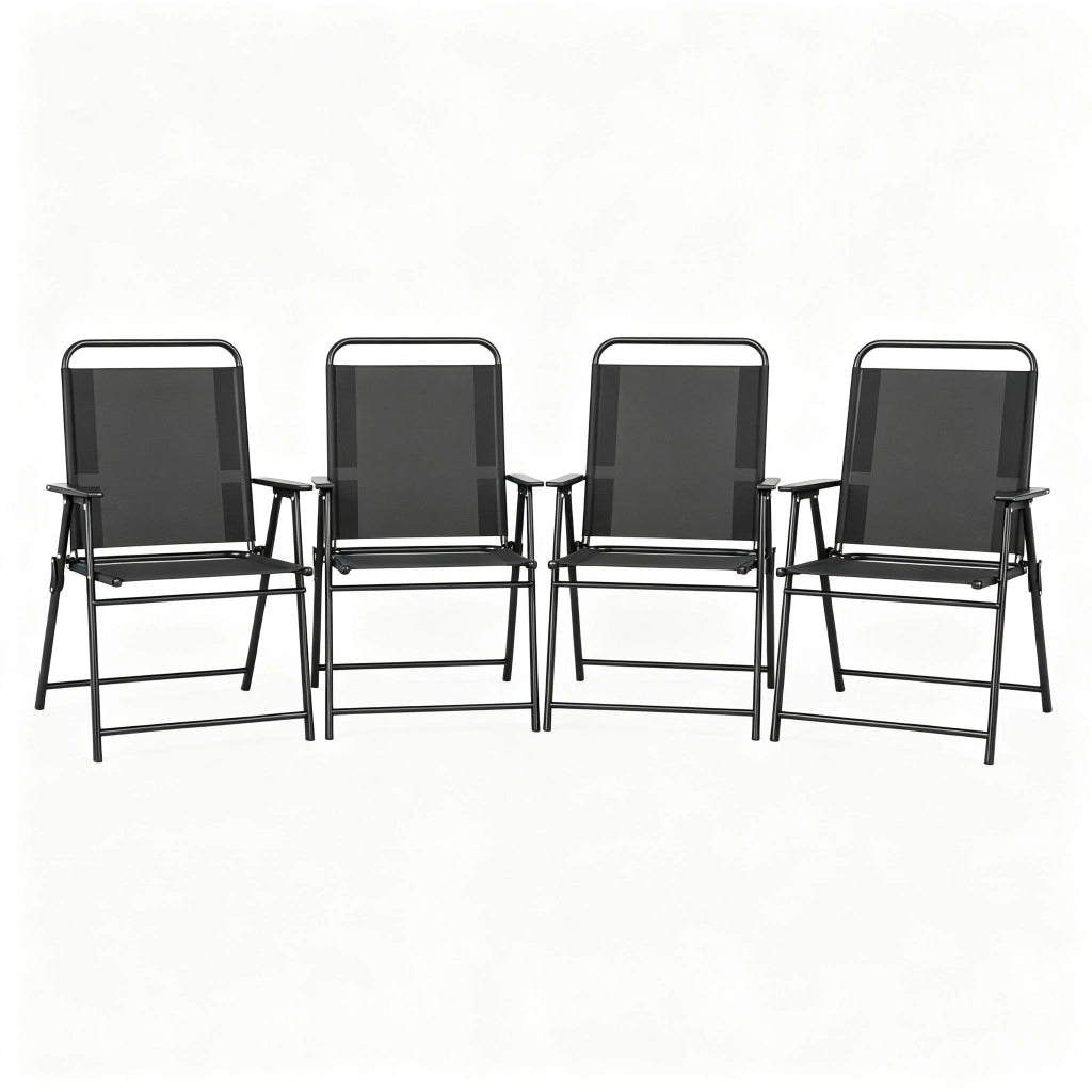 SEDIA DA GIARDINO PIEGHEVOLE Set da 4 pezzi 65x60x94 cm Nero Acciaio e Textilene