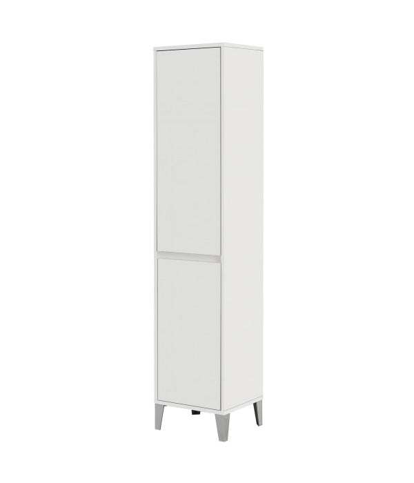 Mobile Bagno Colonna Portabiancheria Legno Bianco Rovere Lavanderia 2 Ante Colore: Bianco