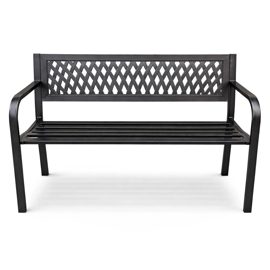 Panchina da giardino nera KALIA con gambe in acciaio larghezza 122 cm