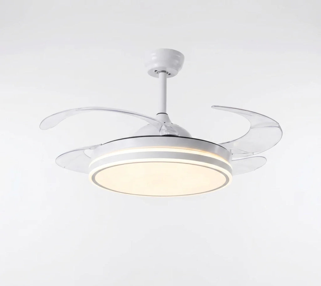 Plafoniera Ventilatore da Soffitto 108cm Pale a Scomparsa, Luce LED Dimmerabile, Telecomando e Motore Silenzioso, Bianco