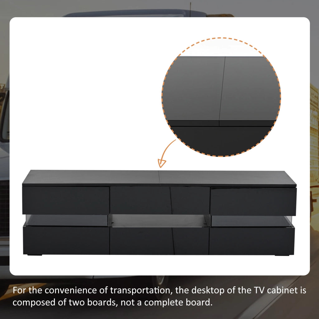 Mobile porta TV con LED, 2 ante, 1 cassetto e vano aperto, per soggiorno, in truciolato nero 160 × 39 × 45 cm