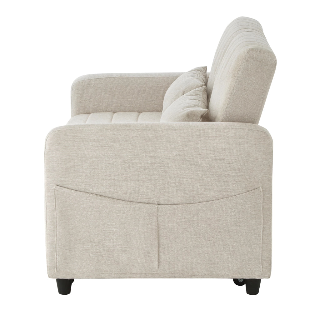 Divano letto 2 posti estraibile con schienale regolabile a 3 posizioni; cotone-lino beige
